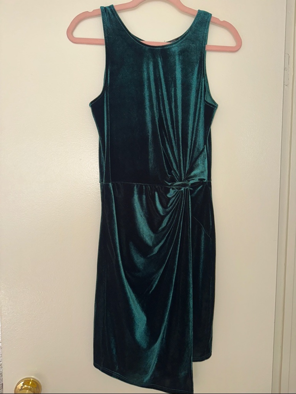 Sleeveless Velvet Twist-Detail Dress in Deep Teal